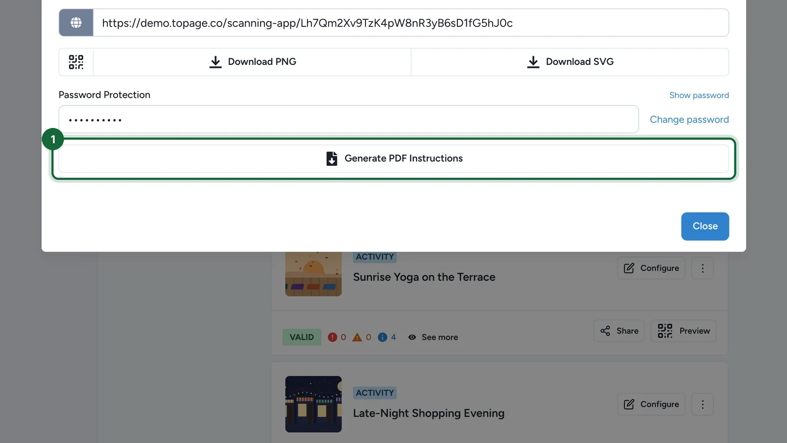 Event Host App tab with Generate PDF Instructions highlighted