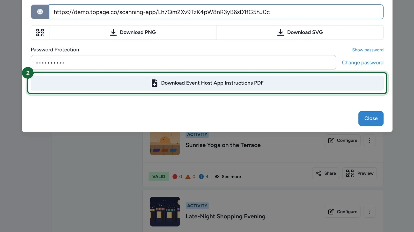 Download Event Host App Instructions PDF button highlighted