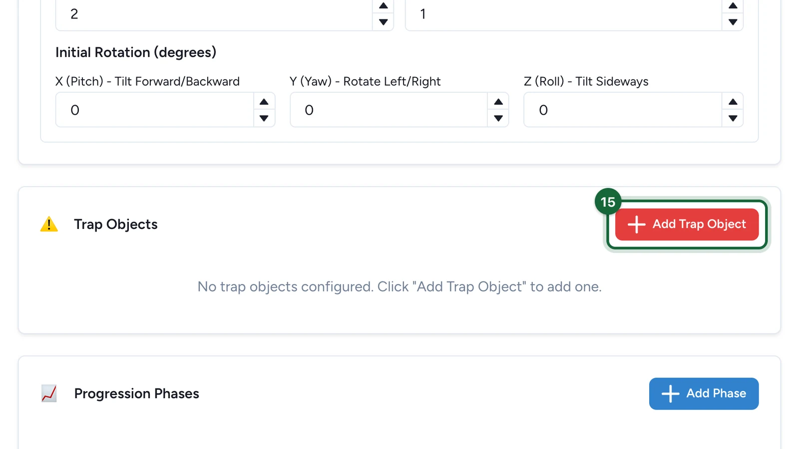 Trap Objects with the Add Trap Object button highlighted