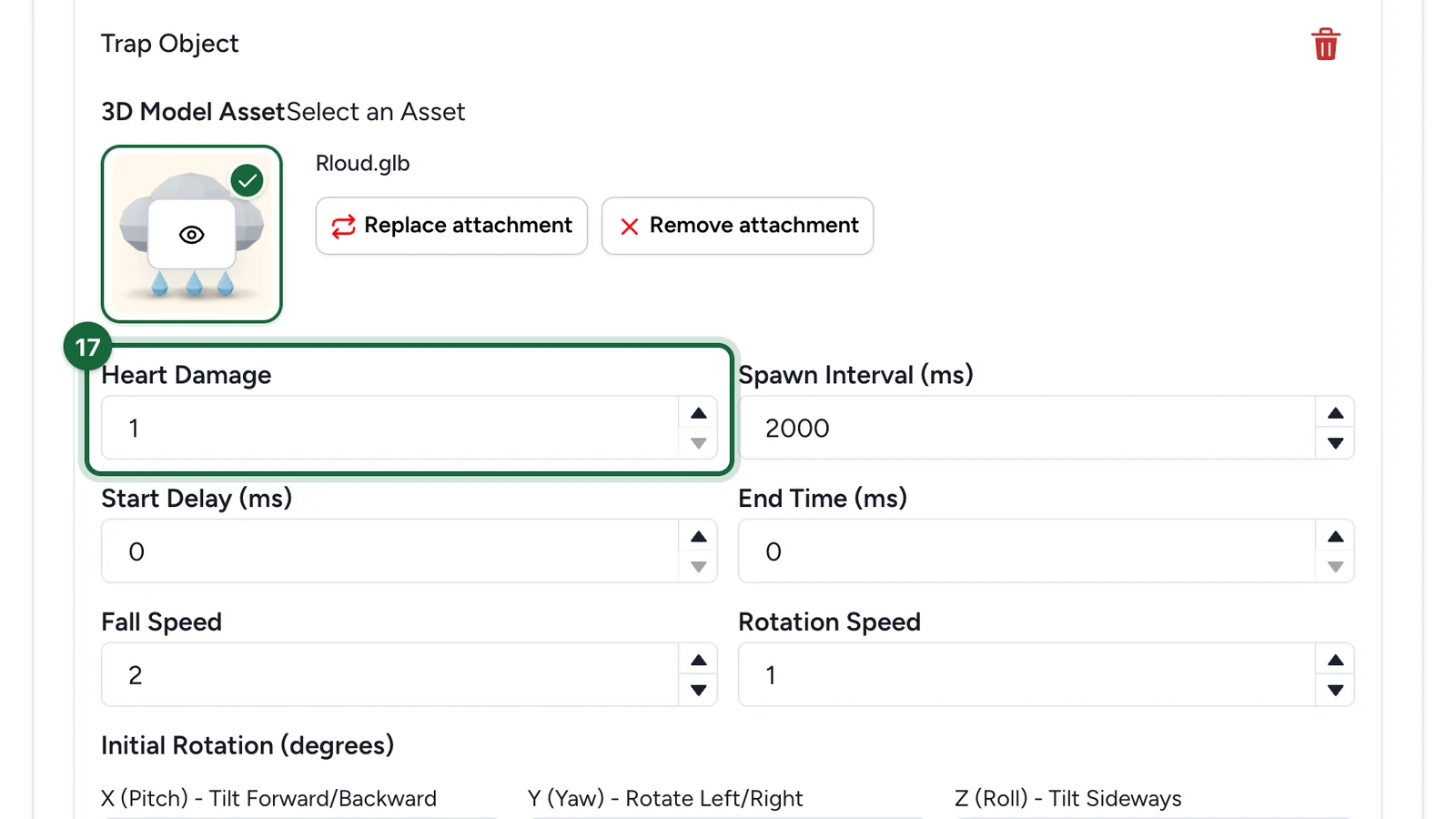 Heart Damage set to 1, highlighted