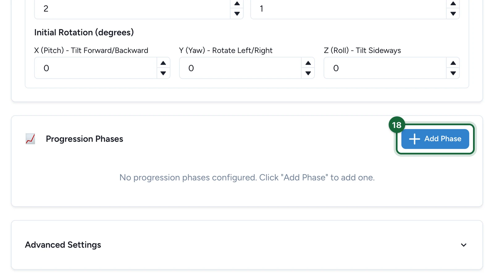 Progression Phases with the Add Phase button highlighted