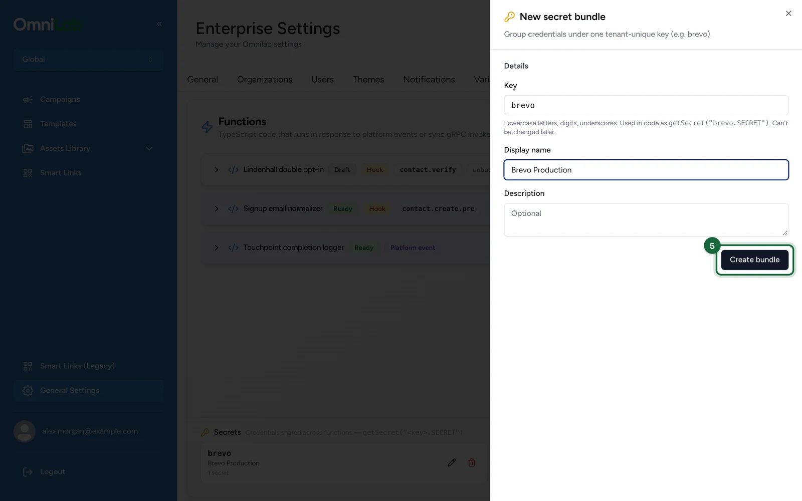 New secret bundle window with the Create bundle button highlighted