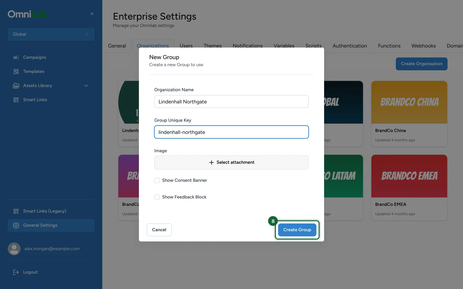 New Group window with the Create Group button highlighted