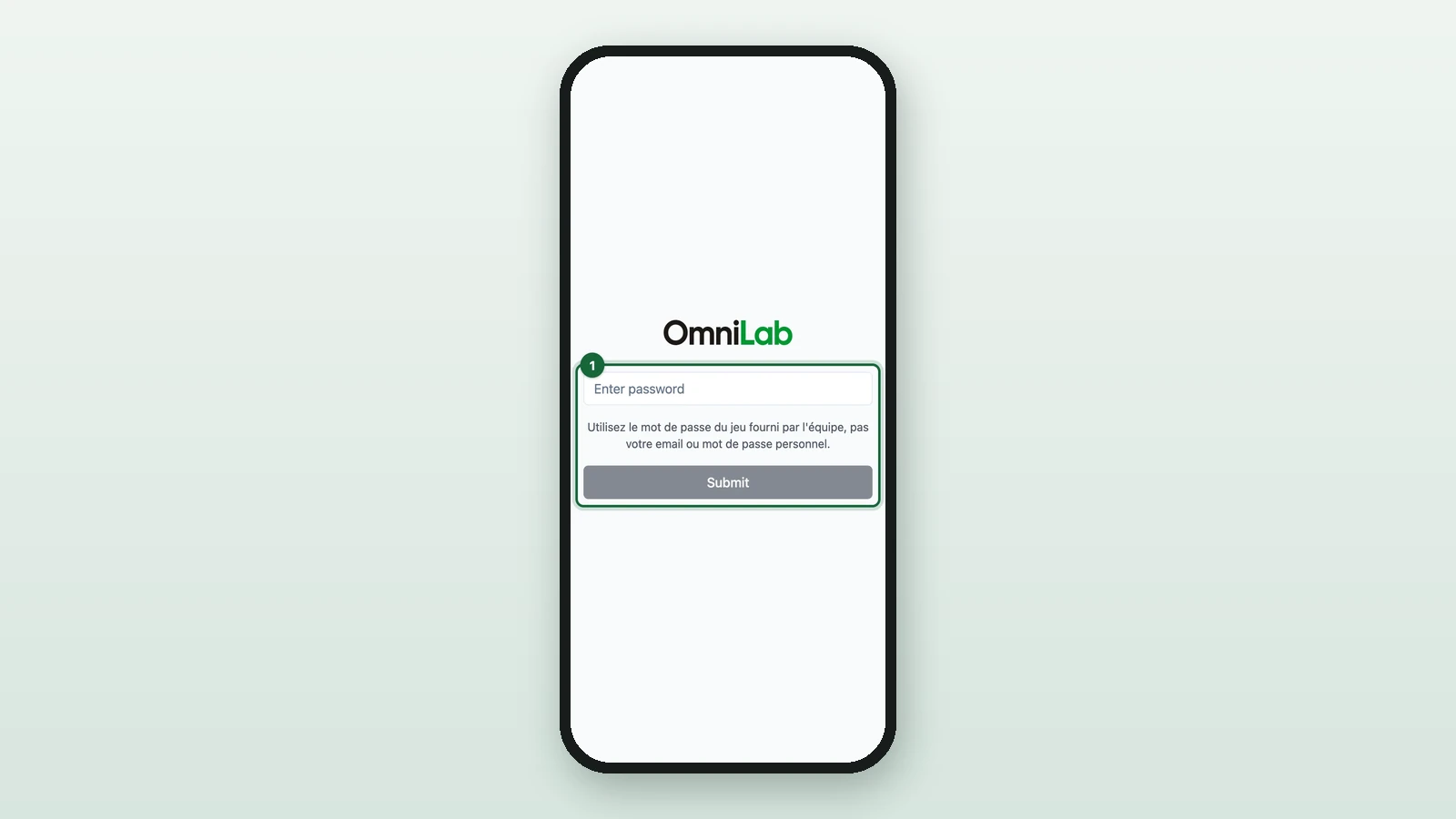 Event Host App sign-in card with the password field and Submit highlighted on a phone
