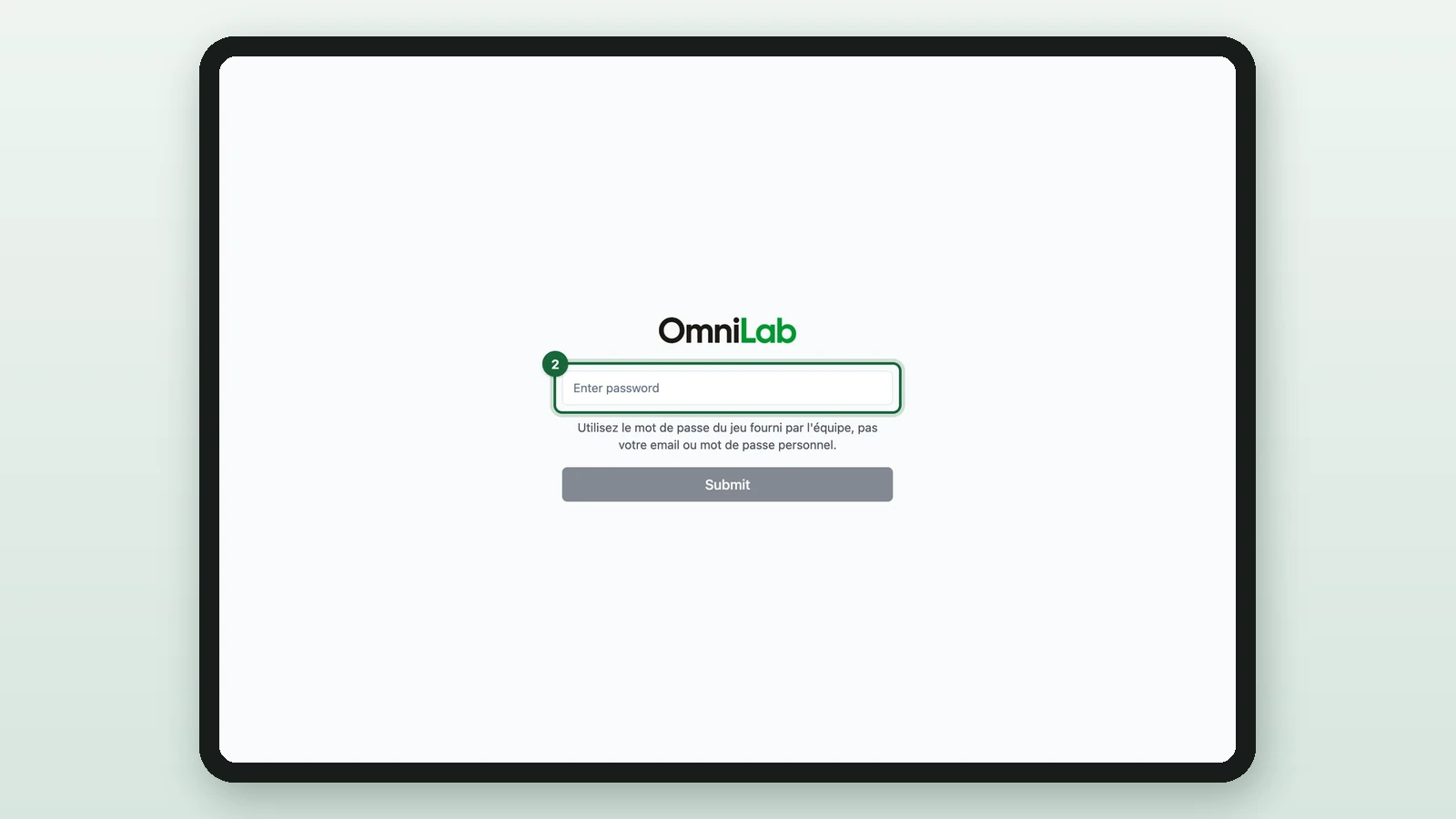 Event Host App sign-in screen with the password field highlighted on a tablet