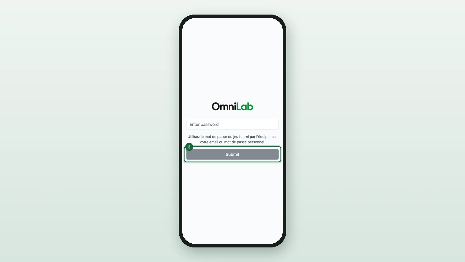 Event Host App sign-in screen with the Submit button highlighted on a phone