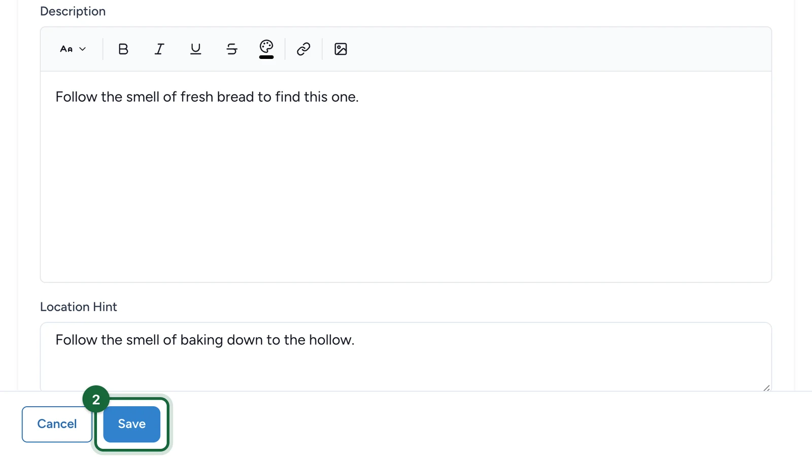 Object editor footer with the Save button highlighted