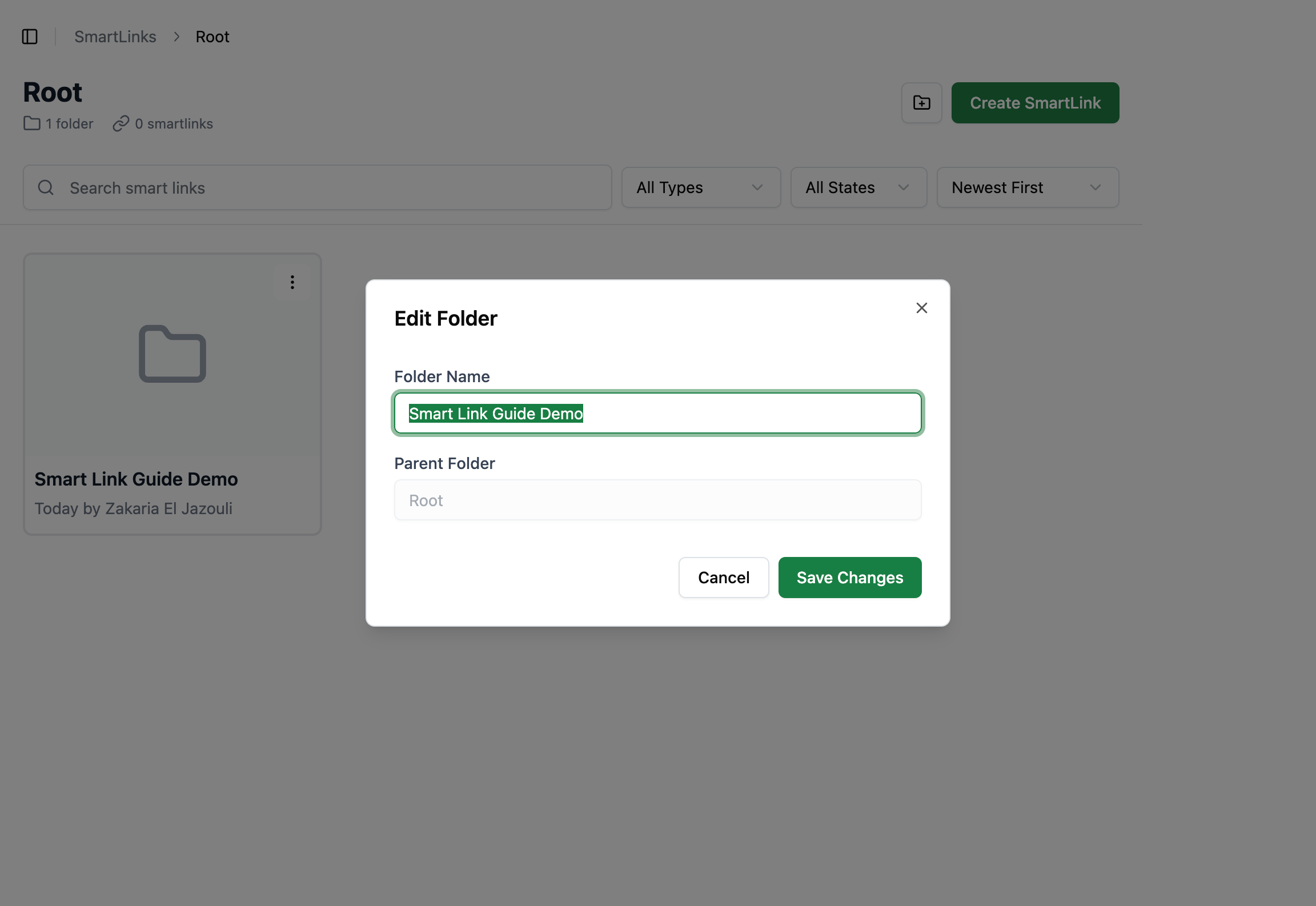 Edit Folder dialog showing Folder Name and Parent Folder for rename or move