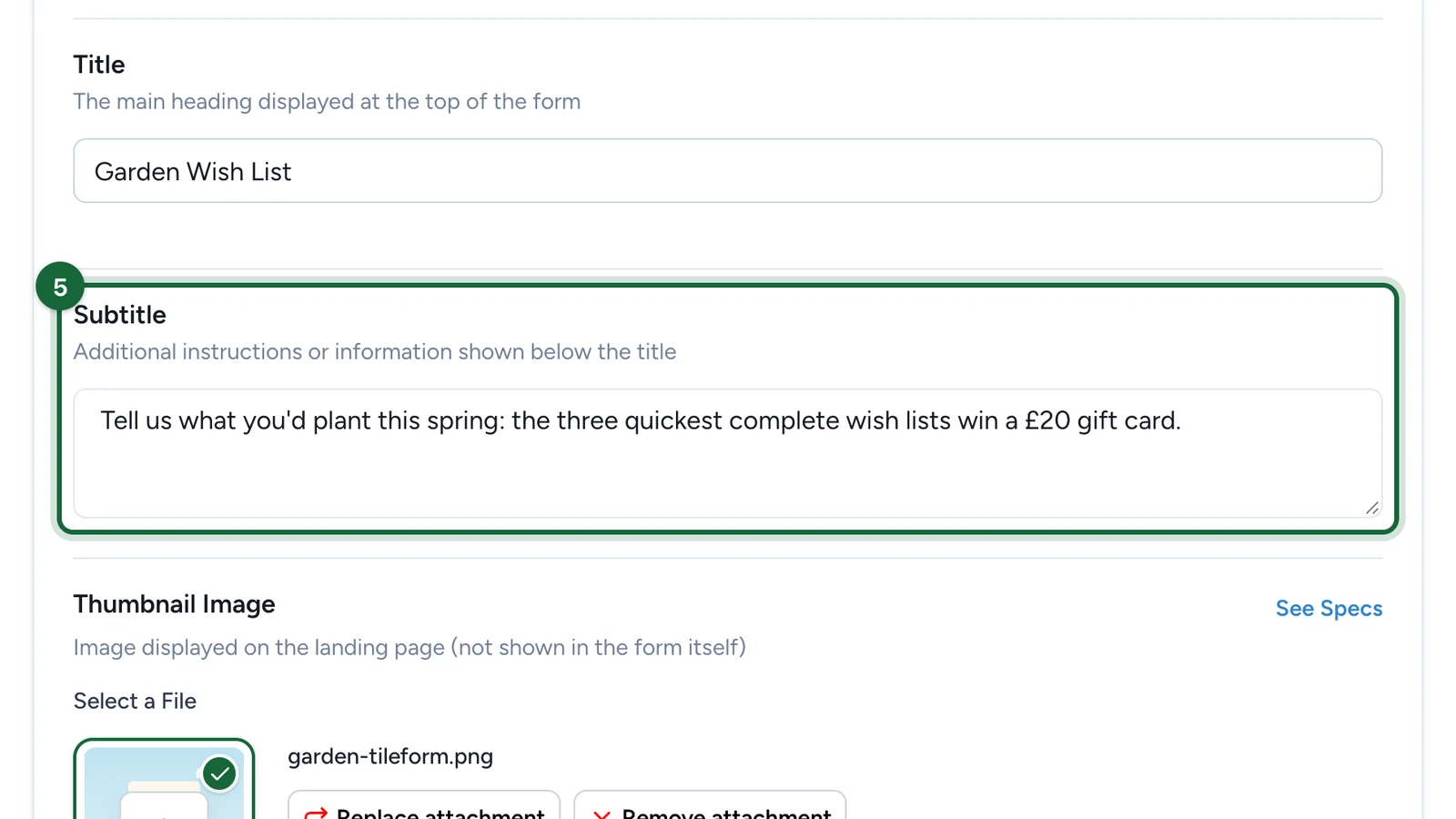 Subtitle saying the three quickest complete wish lists win a £20 gift card, highlighted