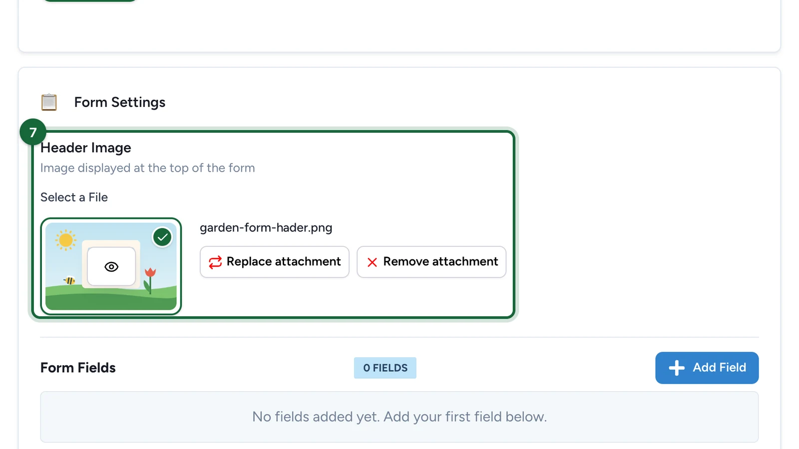 Header Image with the garden form banner chosen, highlighted