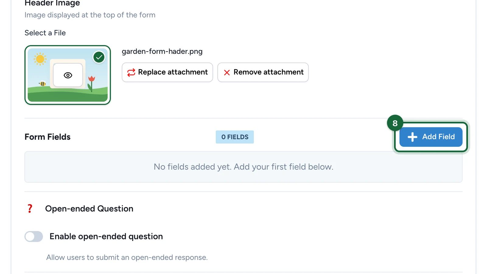 Form Fields with no fields yet and the Add Field button highlighted