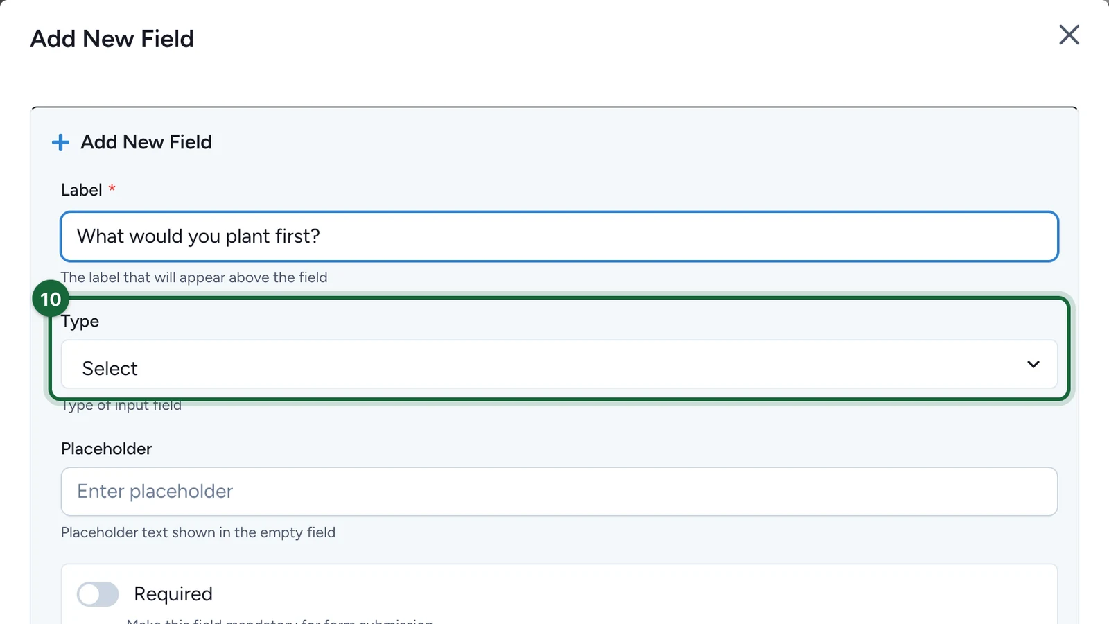Type set to Select, highlighted