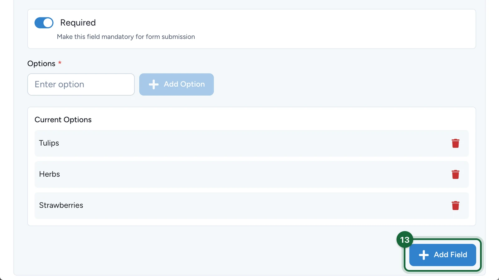 Add New Field filled in, with the Add Field button highlighted