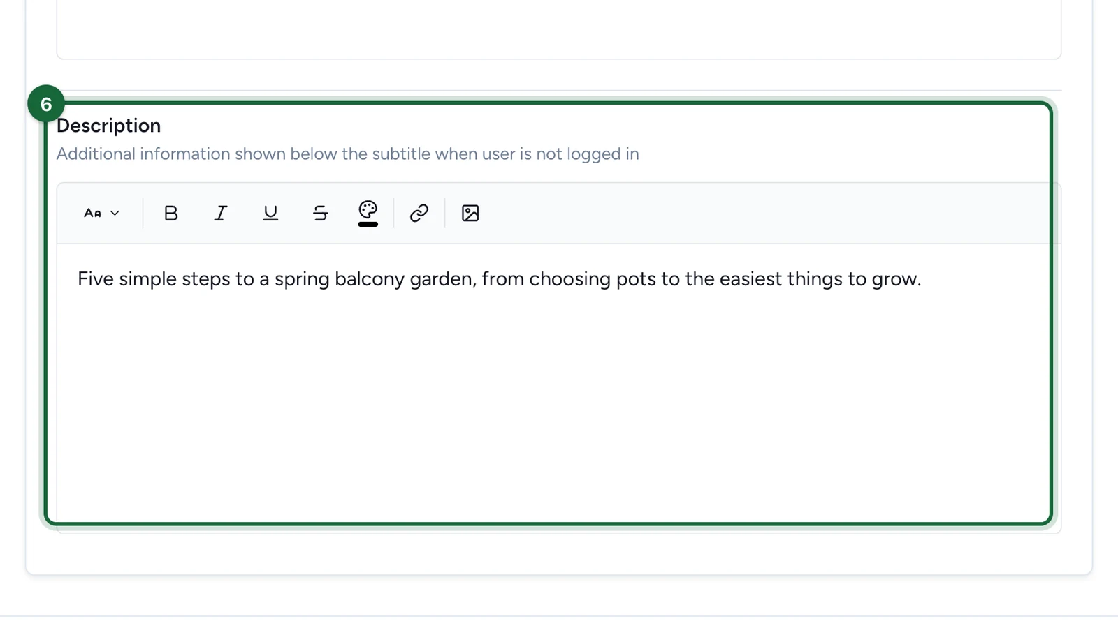 Description promising five simple steps to a spring balcony garden, highlighted