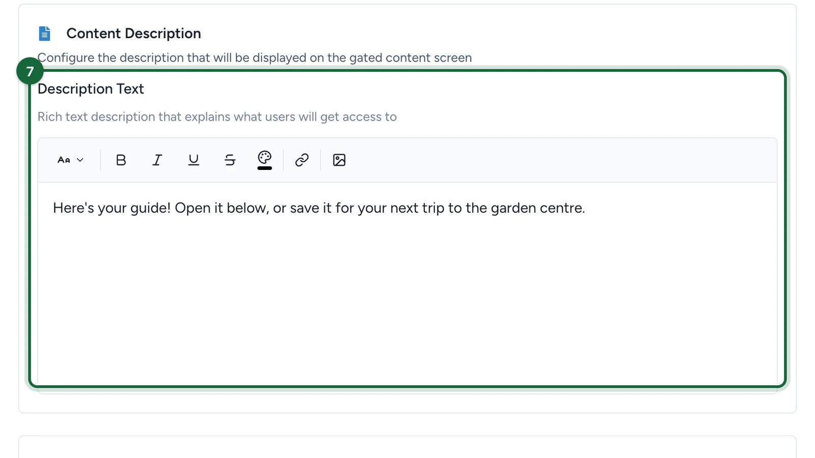 Gated Content tab with the Description Text introducing the guide, highlighted