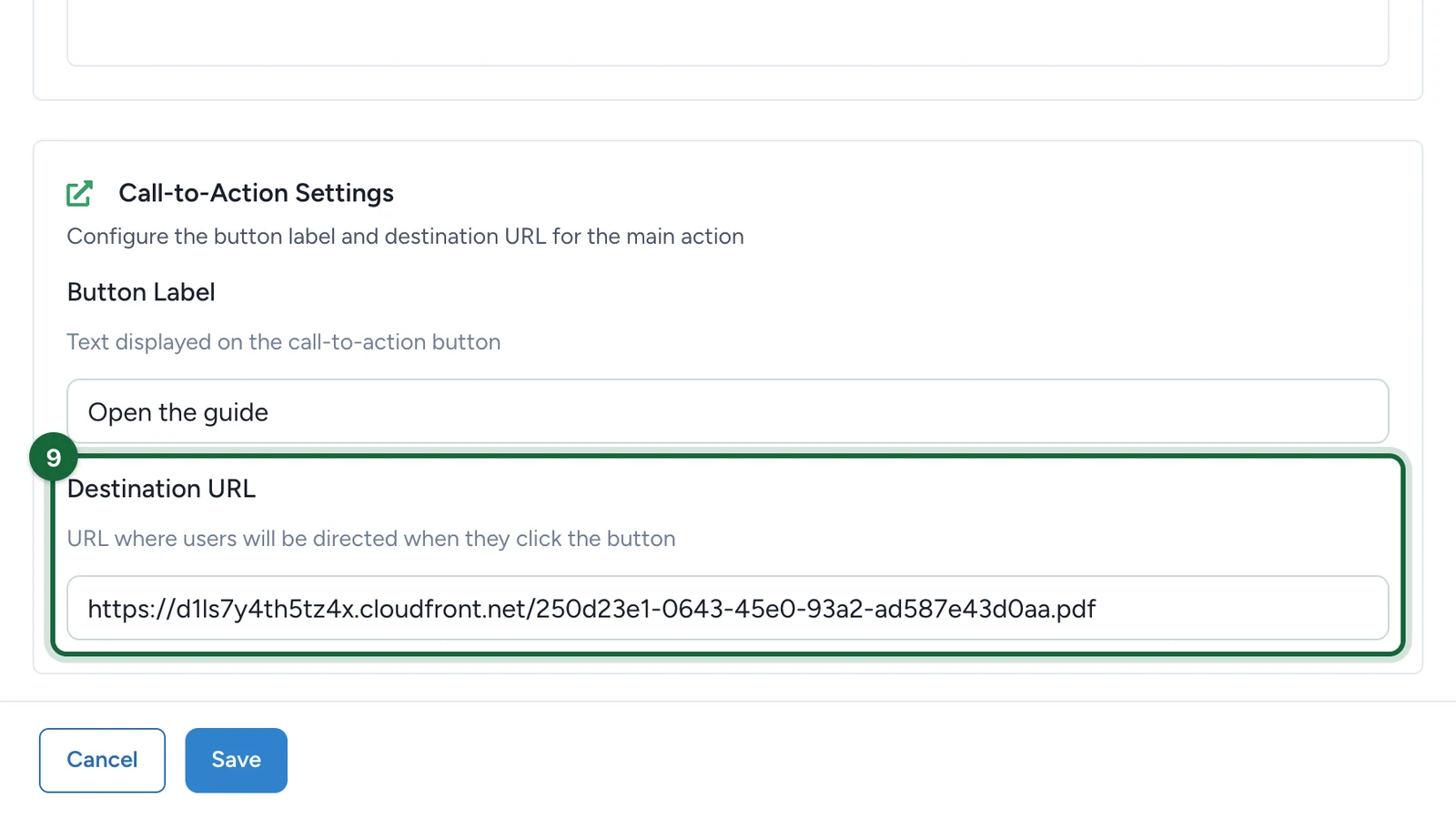 Destination URL with the guide's address, highlighted