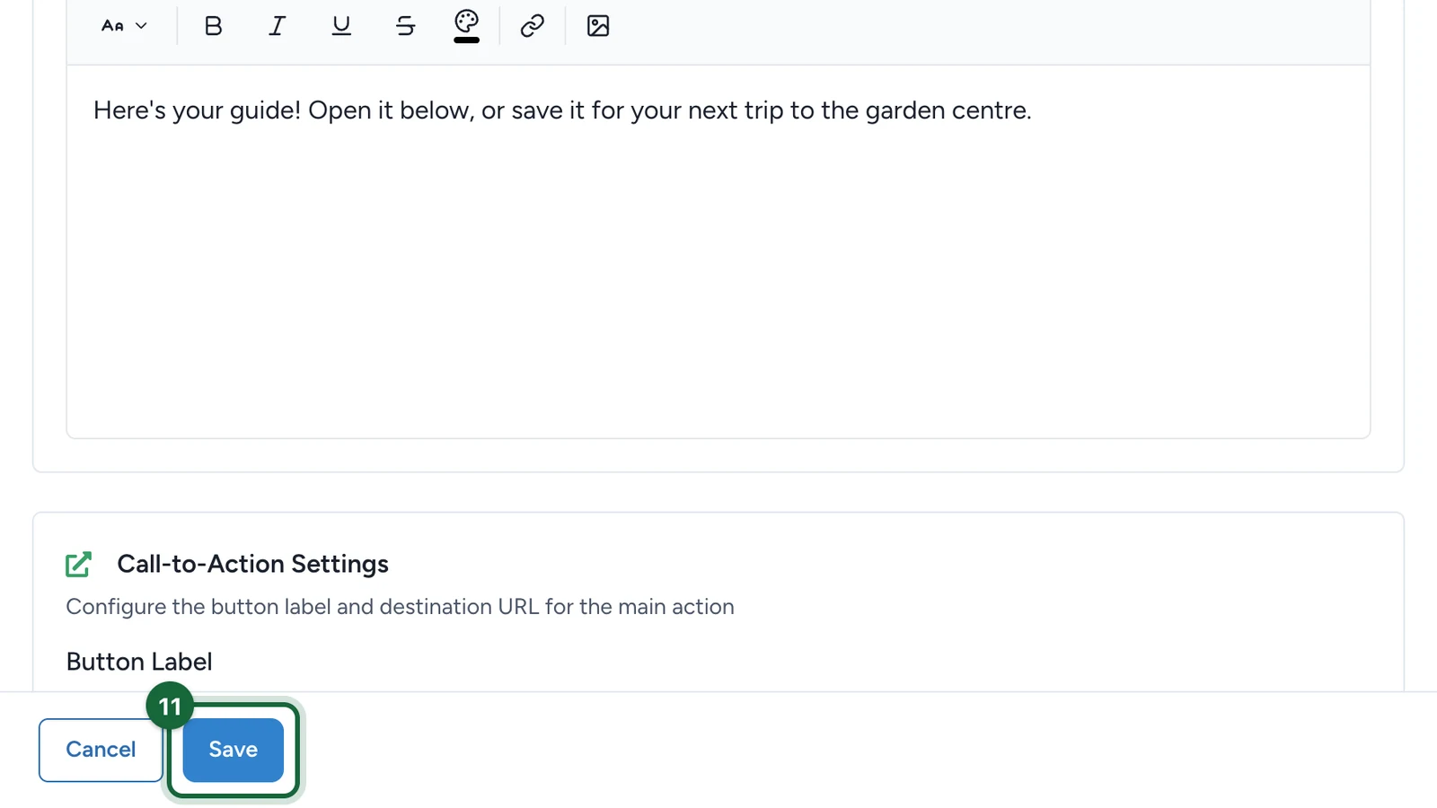 Spring Planting Guide settings with the Save button highlighted