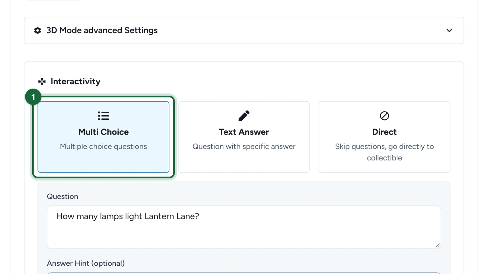 Interactivity with the Multi Choice option highlighted
