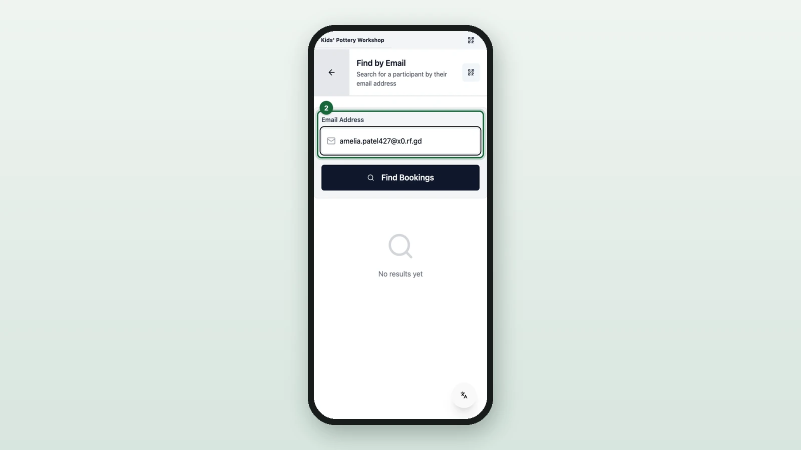 Find by Email with the email address entered, highlighted on a phone
