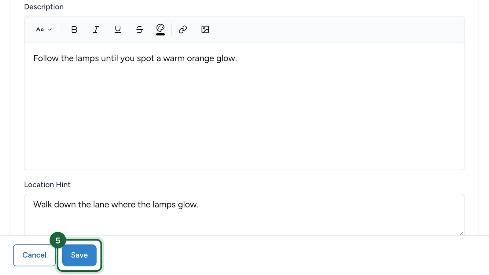 Object editor footer with the Save button highlighted