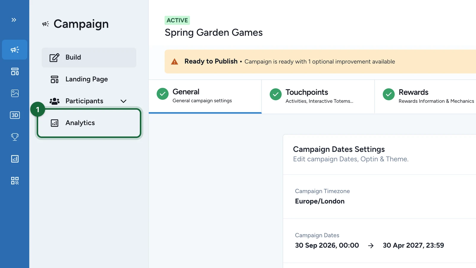 Campaign menu with Analytics highlighted