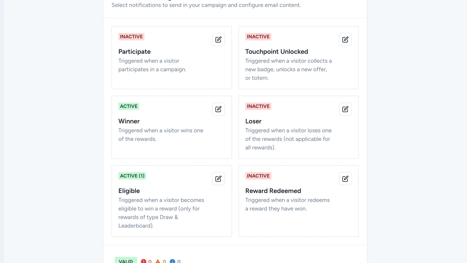 Notifications tab of the Winter Games Arcade with the notification types, Winner and Eligible active