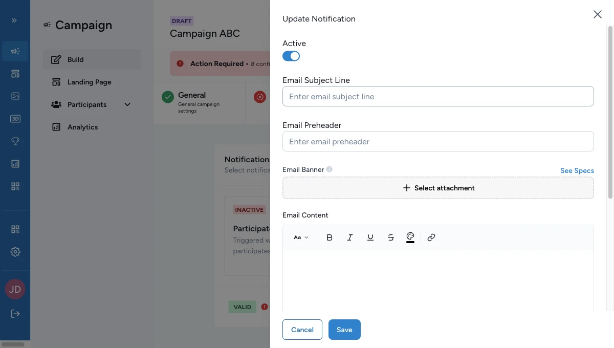 Panneau de notification avec l'onglet by Touchpoint ou by Reward sélectionné