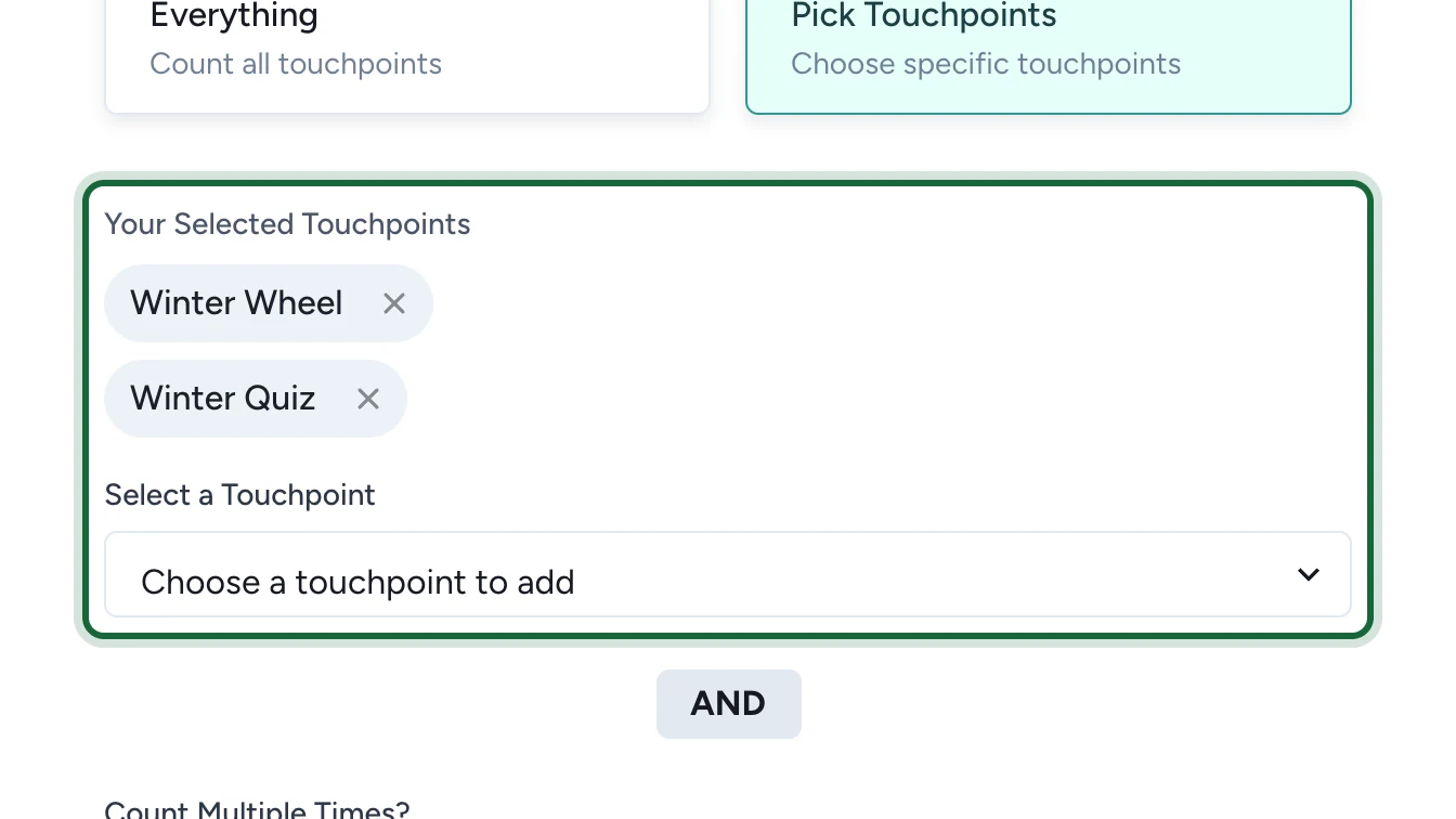 Reward Trigger with Winter Wheel and Winter Quiz as the selected touchpoints