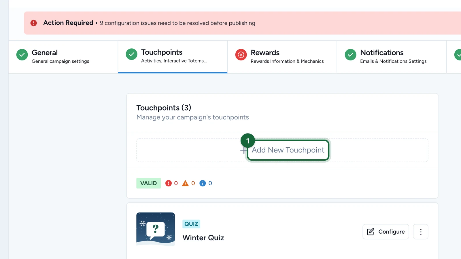 Touchpoints with Add New Touchpoint highlighted