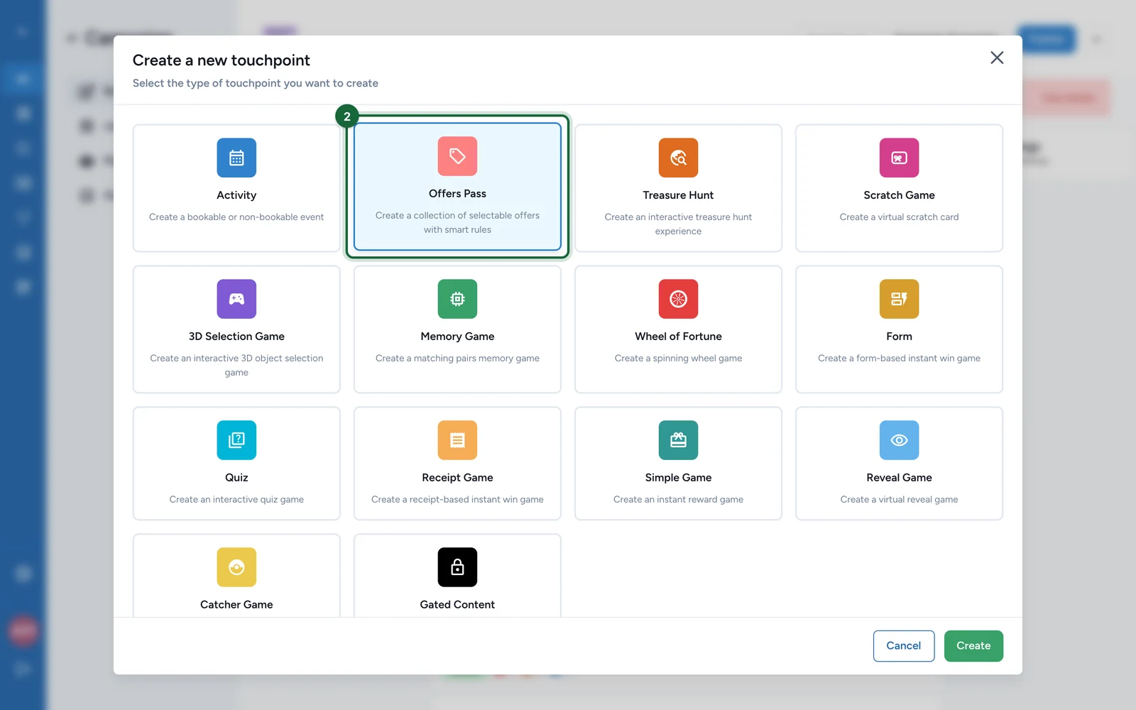 Create a new touchpoint window with the Offers Pass tile highlighted