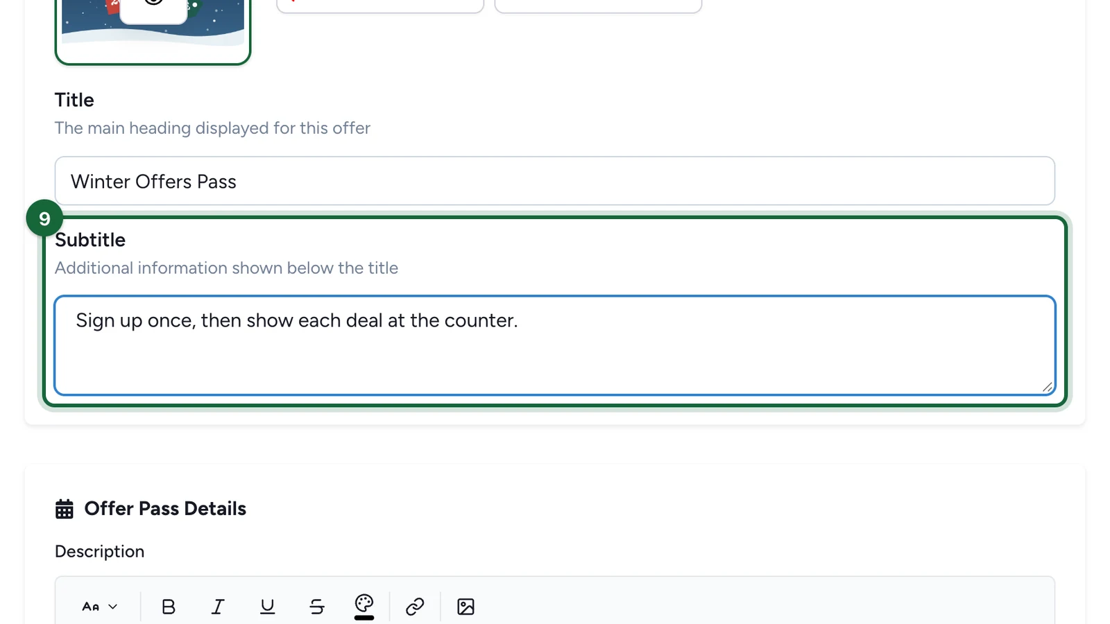 Subtitle reading Sign up once, then show each deal at the counter, highlighted