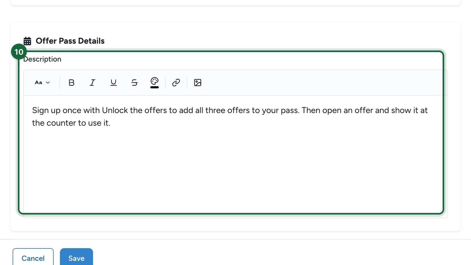 Description explaining how to unlock the offers and use them at the counter, highlighted