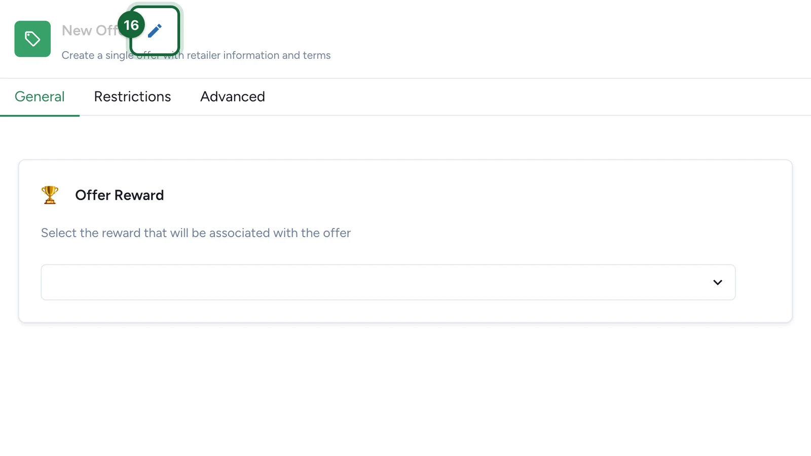 New Offer settings with the pencil next to its name highlighted