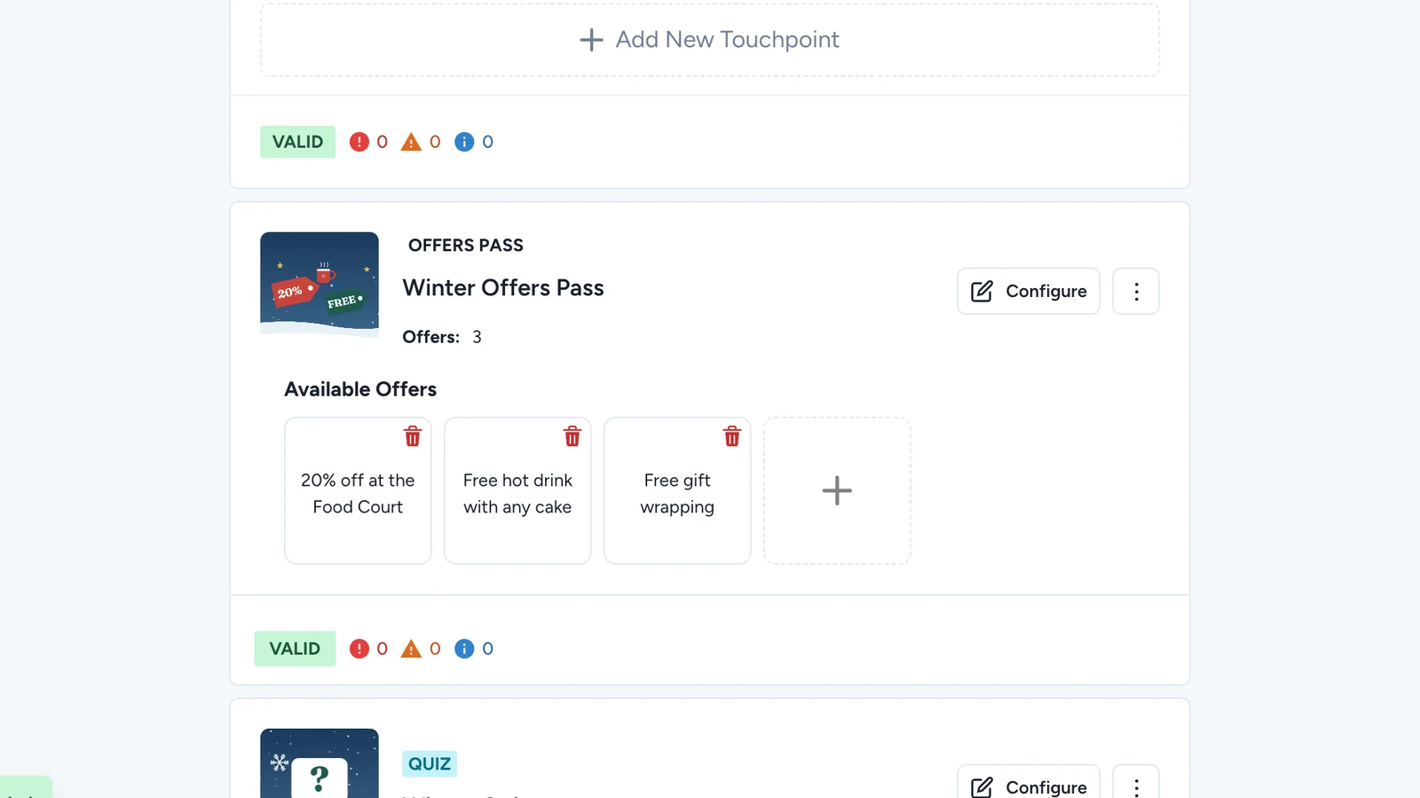 Winter Offers Pass card with its three offers, VALID
