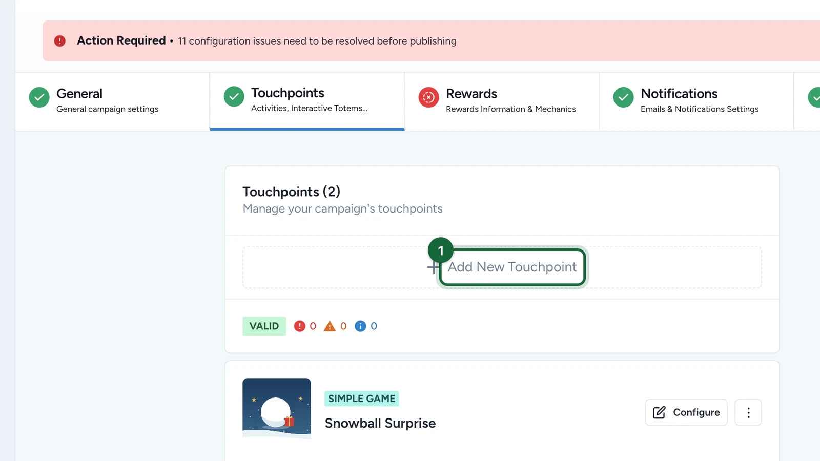 Touchpoints with Add New Touchpoint highlighted