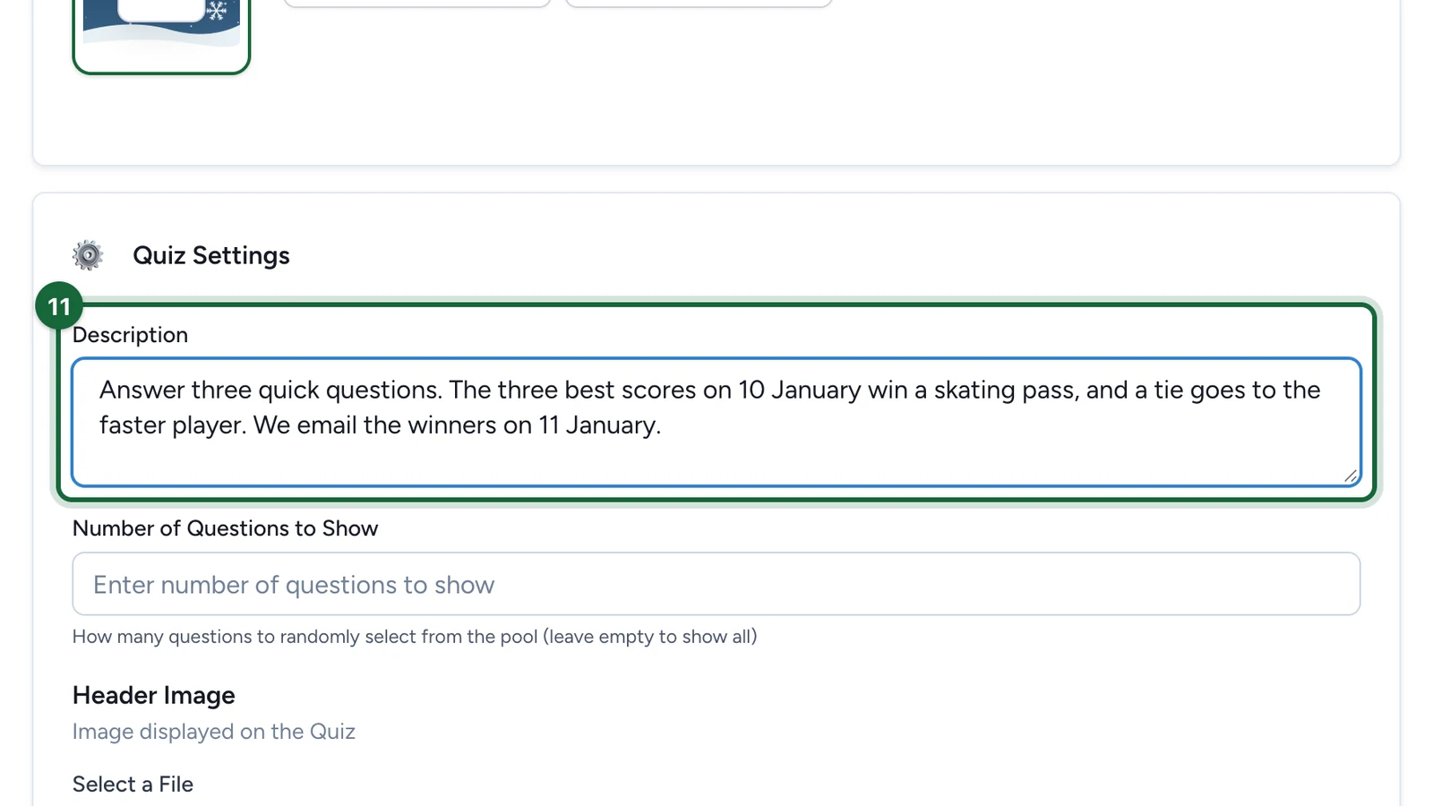 Description about three questions, the best scores on 10 January and a tie going to the faster player, highlighted