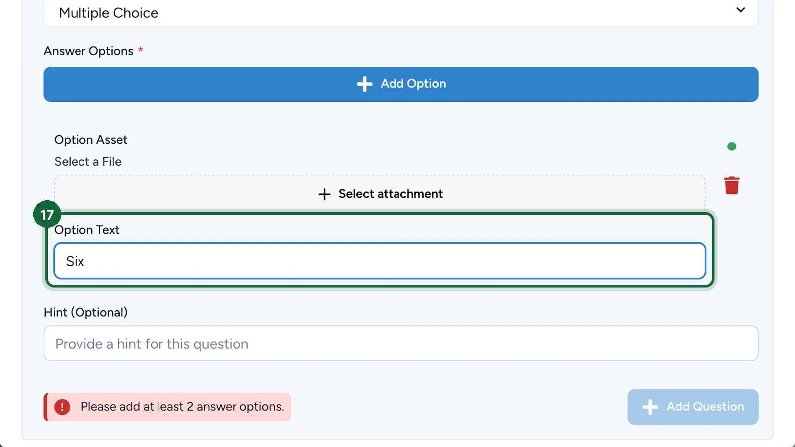 Option Text Six, highlighted