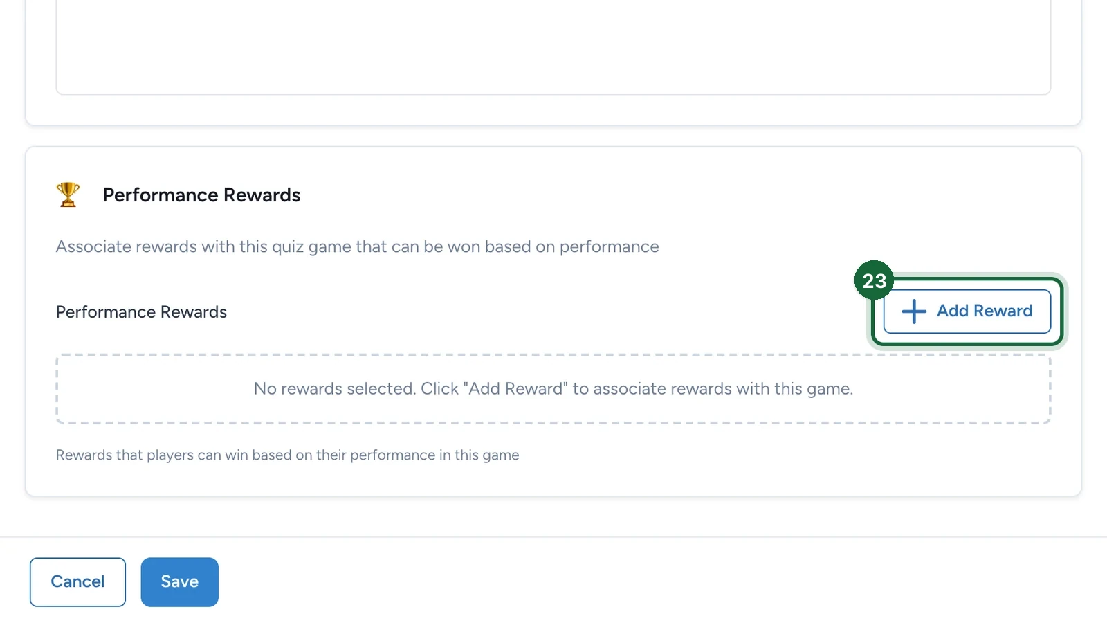 Performance Rewards with the Add Reward button highlighted
