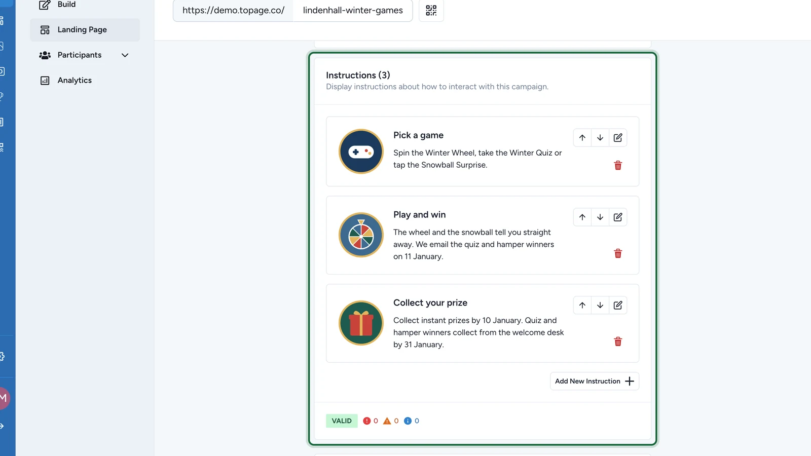 Instructions section with Pick a game, Play and win and Collect your prize