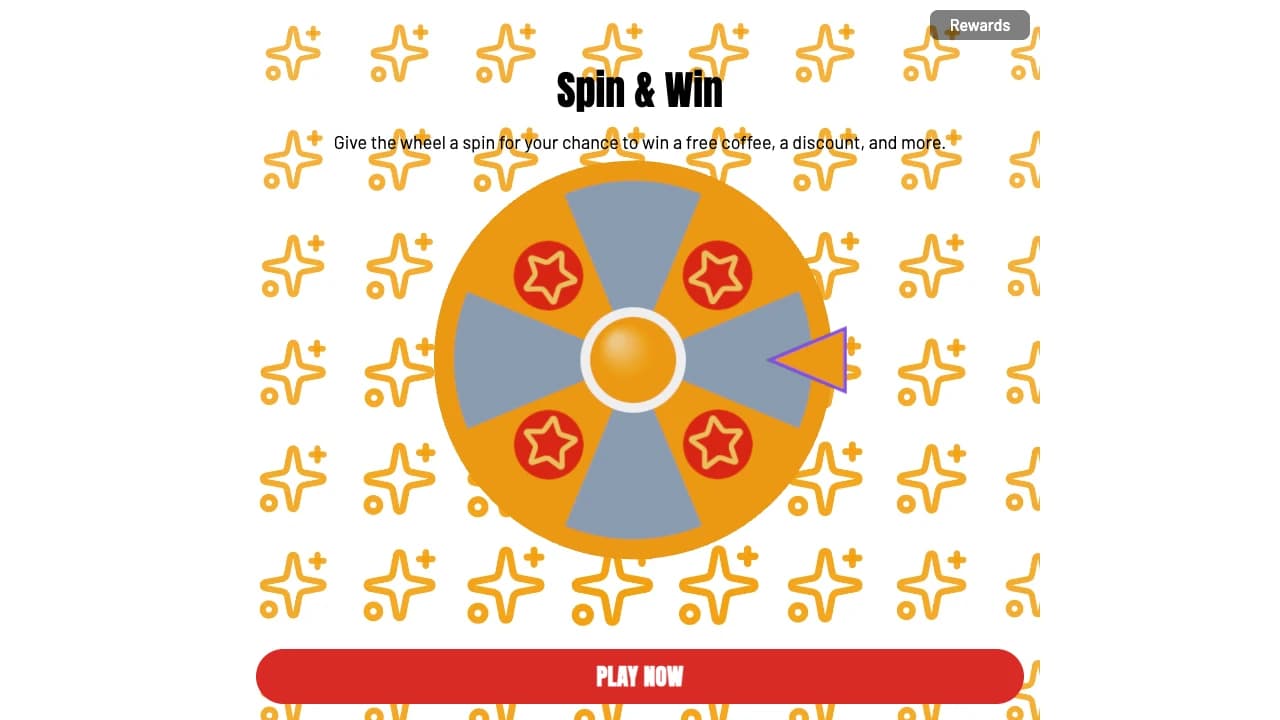 Published wheel game as a player sees it: title, subtitle, the wheel with its pointer, and the Play Now button
