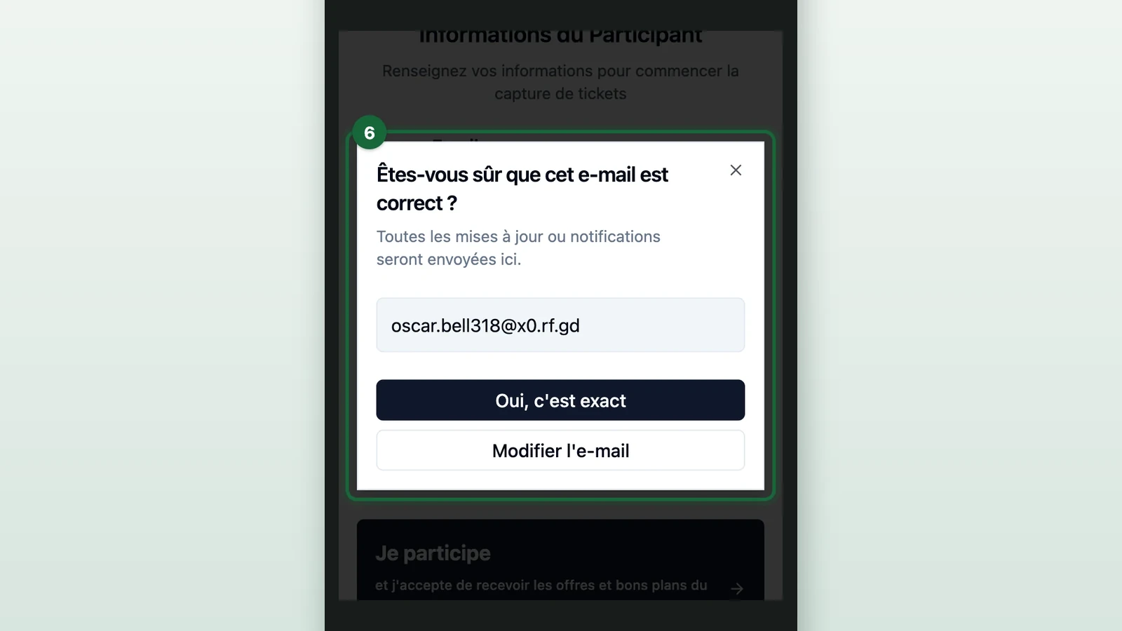 Email check window showing Oscar Bell's email, highlighted on a phone