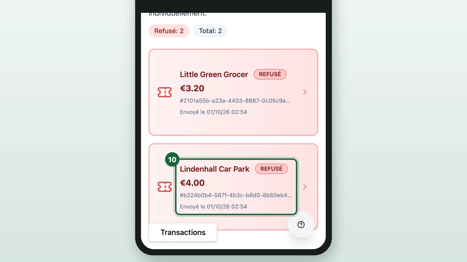 Archie Lloyd's session with a refused Lindenhall Car Park receipt highlighted on a phone