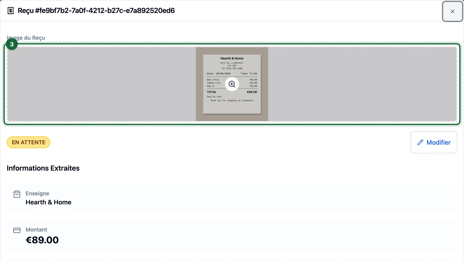 Hearth & Home receipt window with the photo highlighted on a tablet