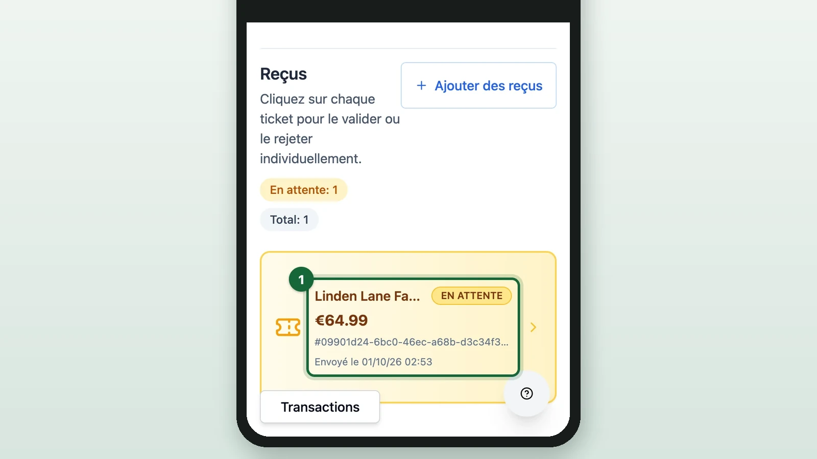 Chloe Nash's session with the Linden Lane Fashion receipt highlighted on a phone