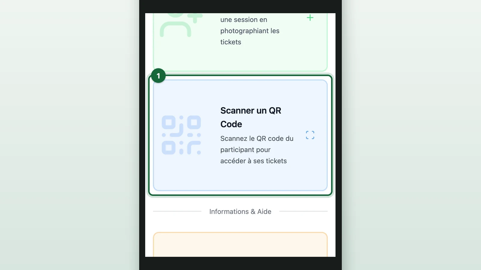 Receipt Host App home screen with Scanner un QR Code highlighted on a phone