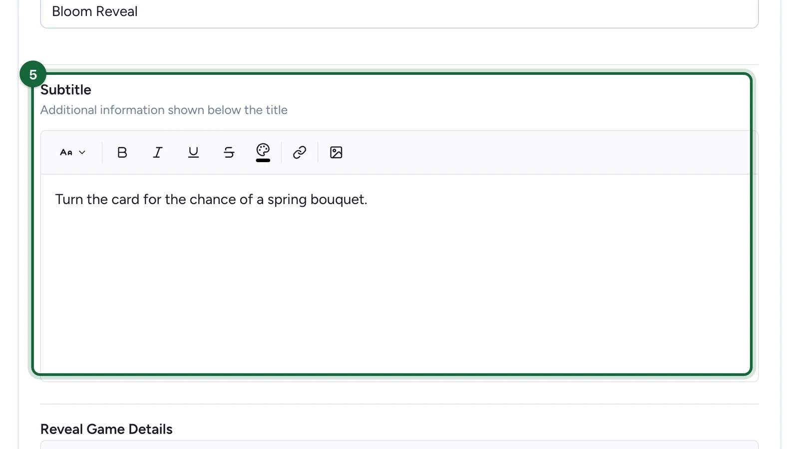 Subtitle about the chance of a spring bouquet, highlighted