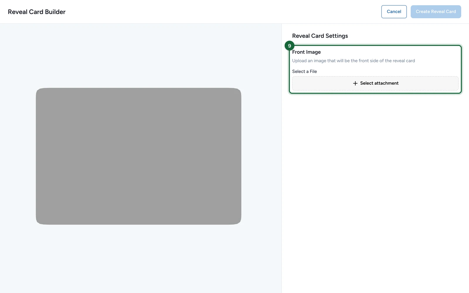 Reveal Card Builder with Front Image highlighted