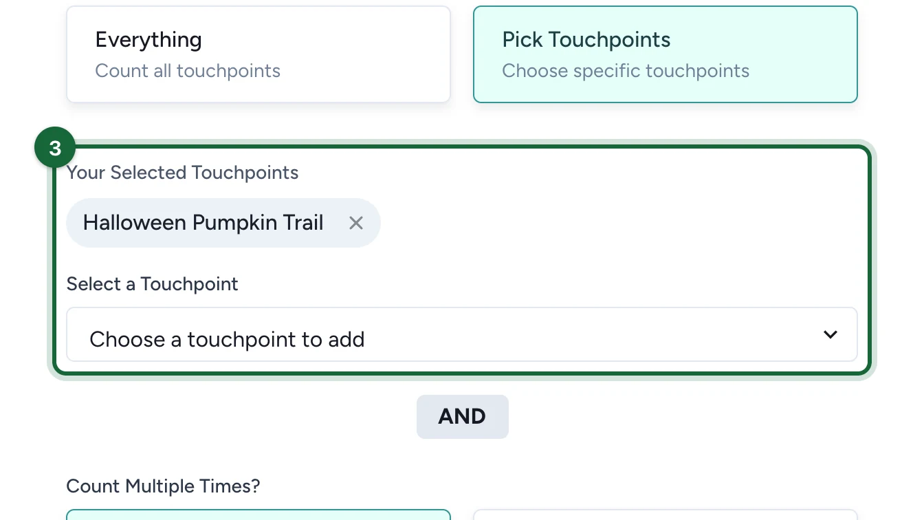 Your Selected Touchpoints showing the Halloween Pumpkin Trail above the Select a Touchpoint list, highlighted