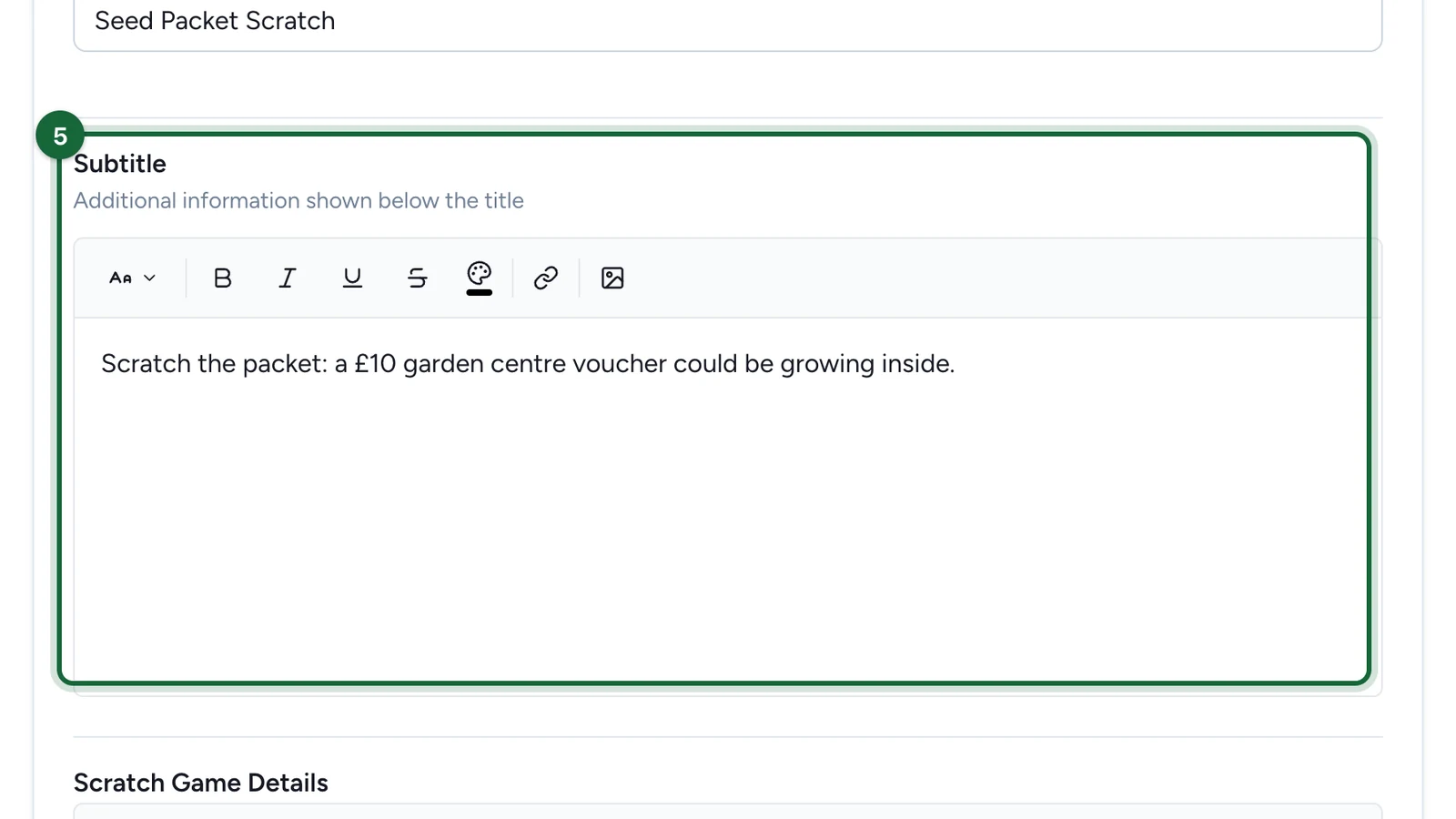 Subtitle about the £10 voucher that could be growing inside, highlighted