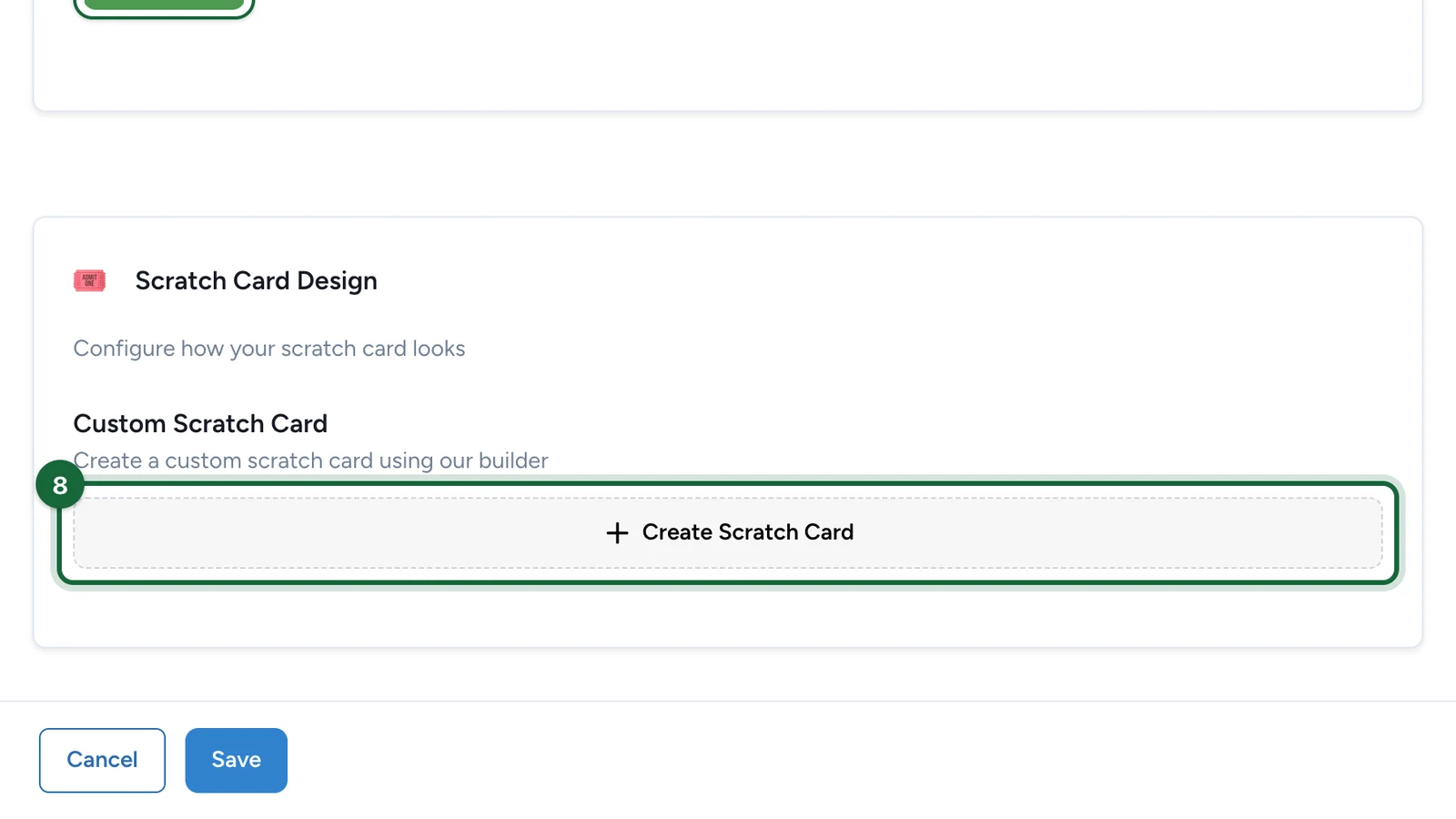 Scratch Card Design with the Create Scratch Card button highlighted